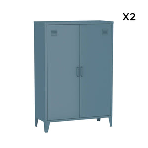 Set di 2 armadietti in metallo, 2 ante, blu grigio