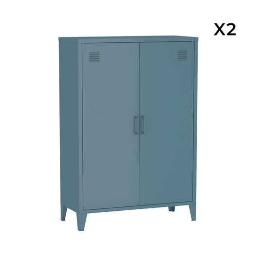 Set di 2 armadietti in metallo, 2 ante, blu grigio