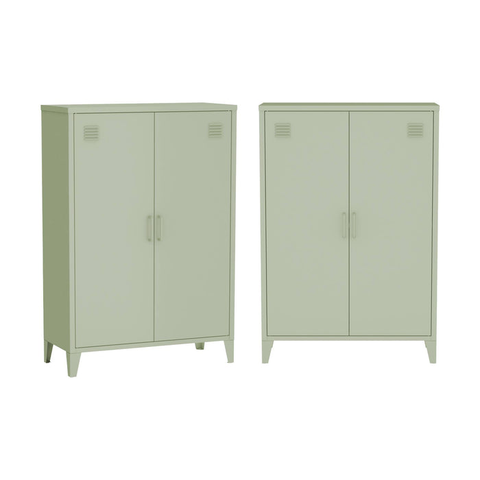Set di 2 armadietti in metallo, 2 ante, verde chiaro