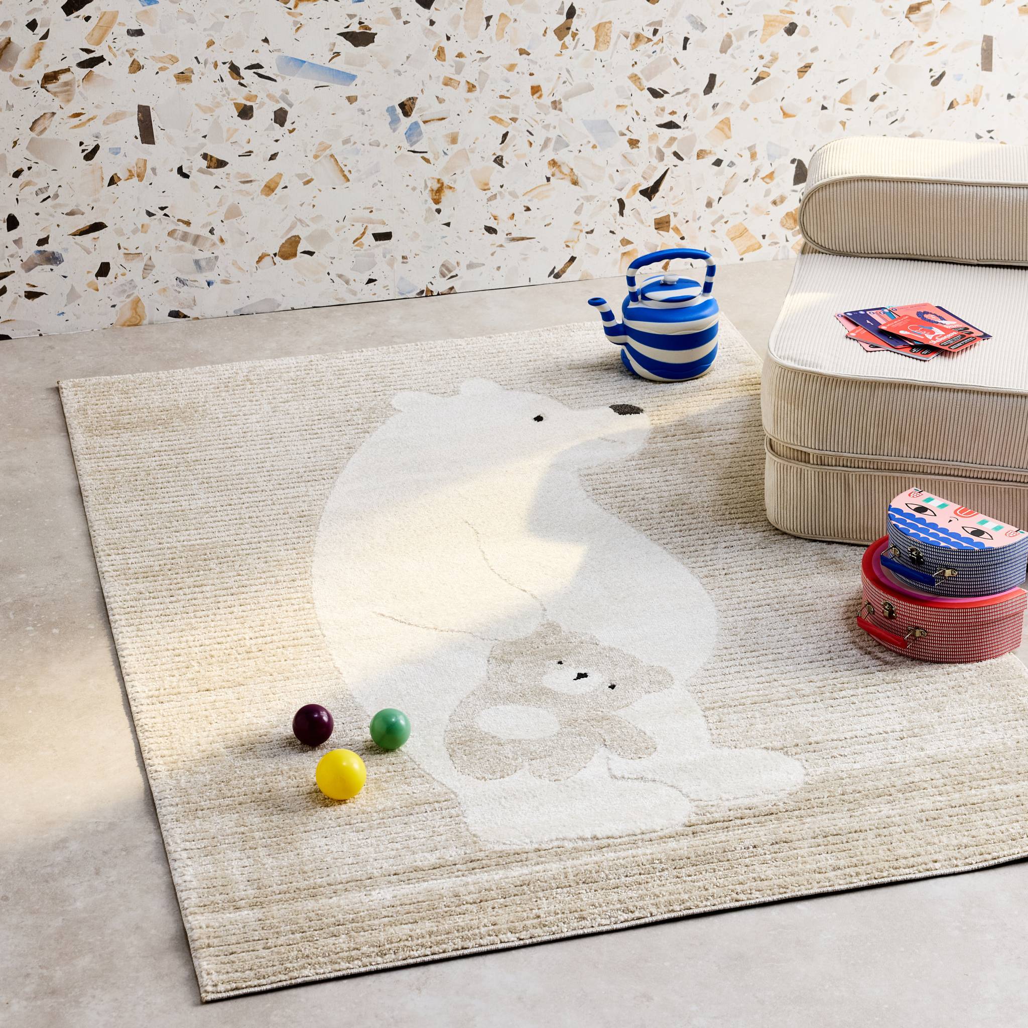 Tappeto per bambini beige/crema, tappeto orsetto