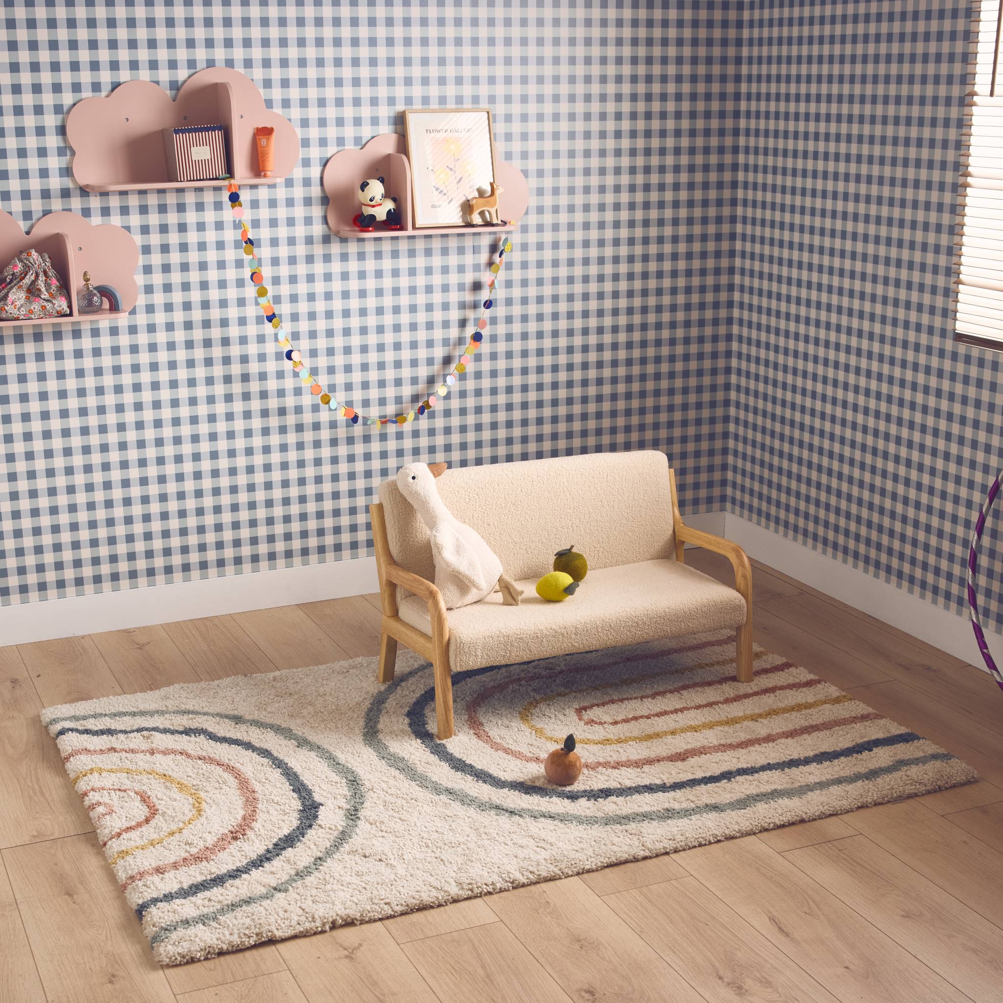 Tappeto per bambini con arcobaleno, tappeto per interni color crema e