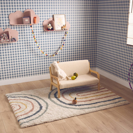 Tappeto per bambini con arcobaleno, tappeto per interni color crema e