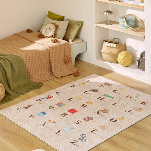 Tappeto educativo per bambini con alfabeto, per interni colore beige