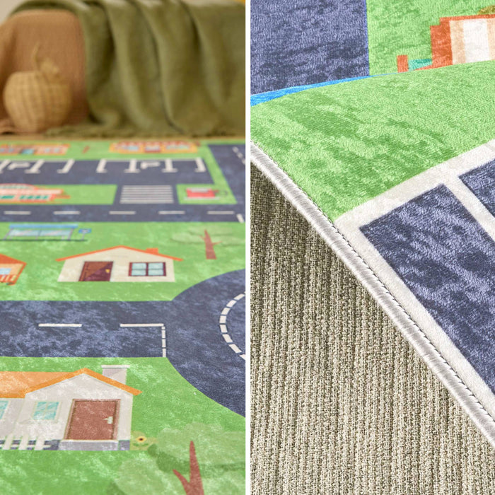 Tappeto interno per bambini colore bianco e stampato mini città