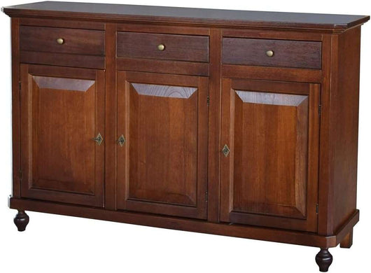 Credenza 3 ante 3 cassetti in stile classico in legno e mdf con rifinitura in noce lucido 150x43x98 H