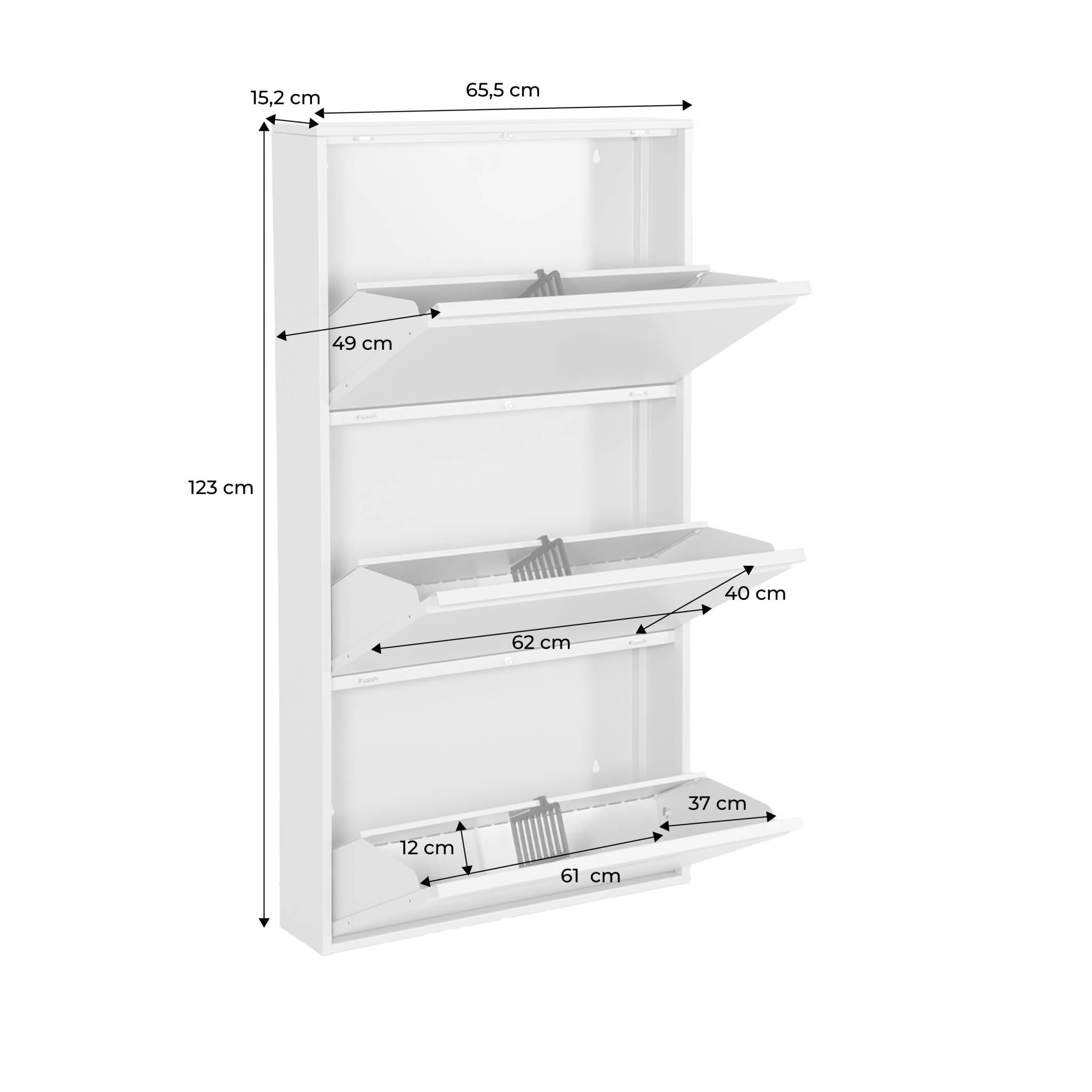 Scarpiera industriale in metallo con 3 cassetti, nero