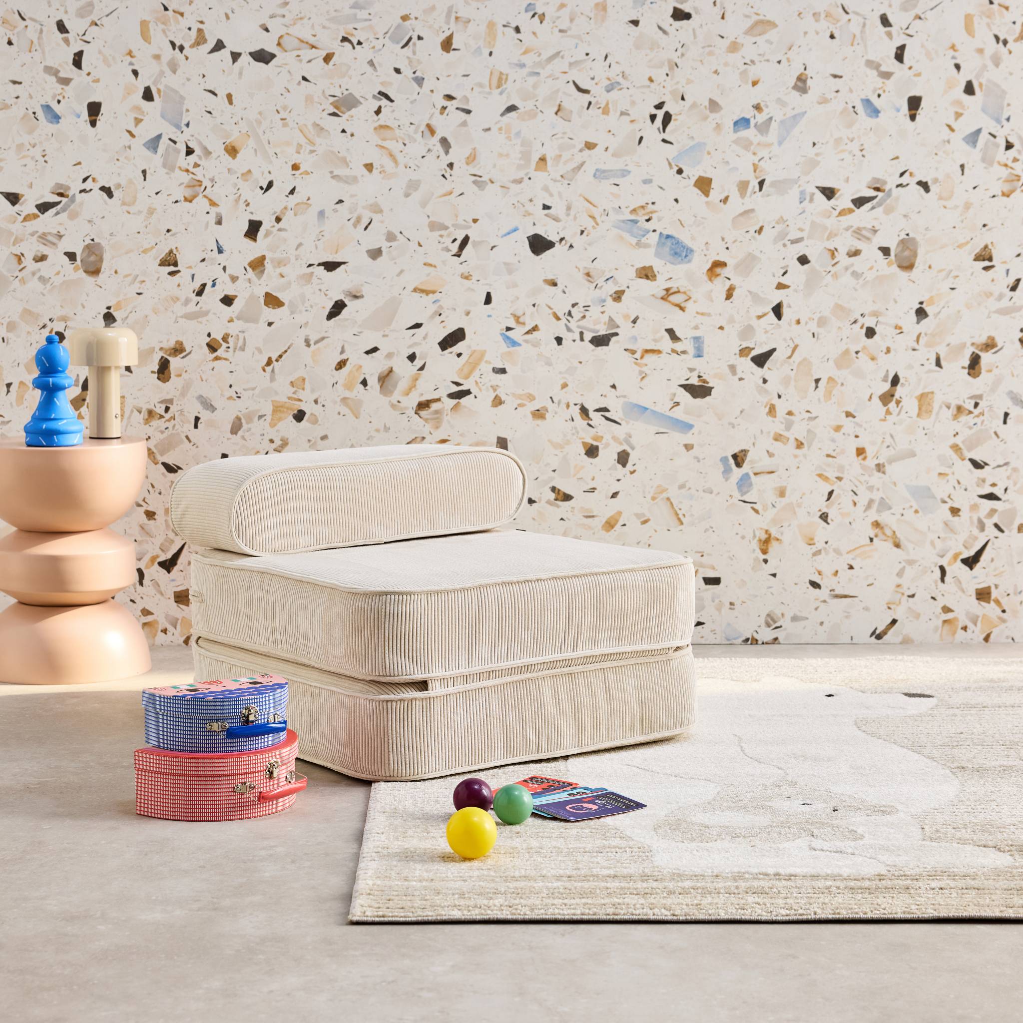 Poltrona per bambini in velluto a coste pieghevole, marrone naturale