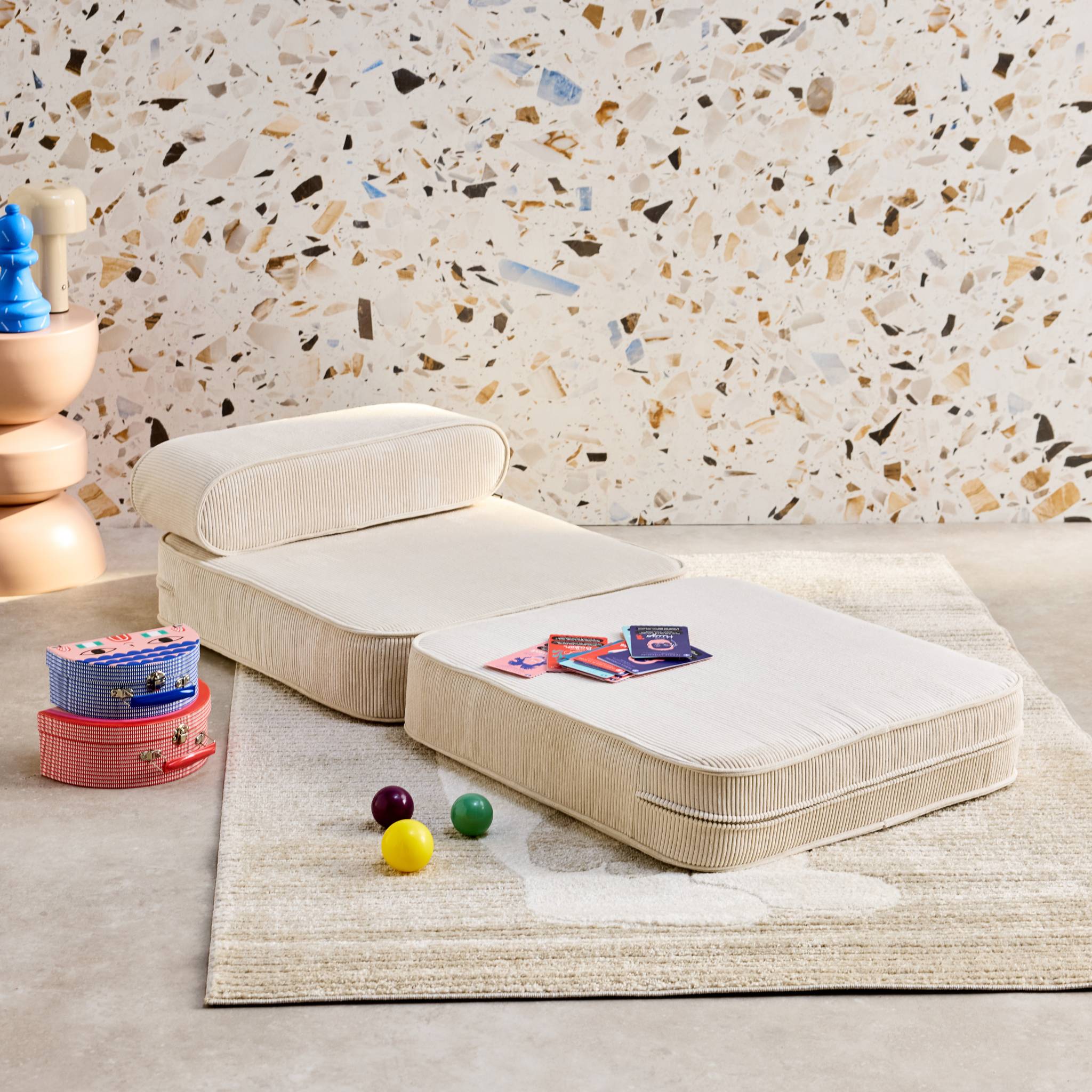 Poltrona per bambini in velluto a coste pieghevole, marrone naturale