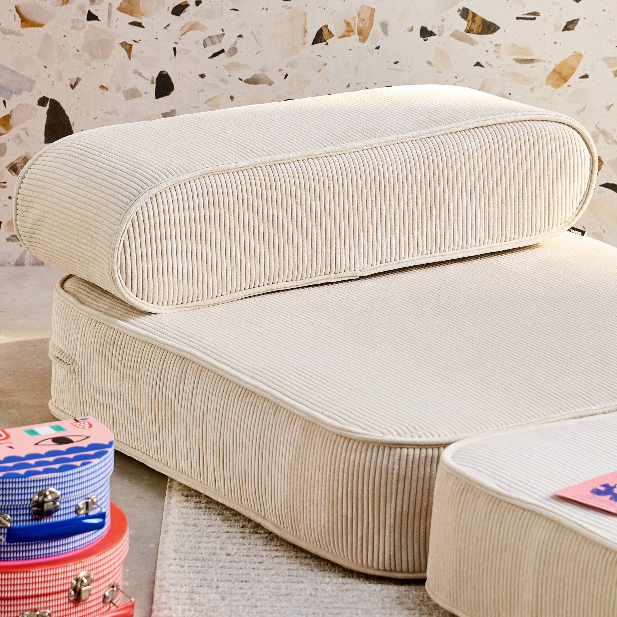 Poltrona per bambini in velluto a coste pieghevole, marrone naturale