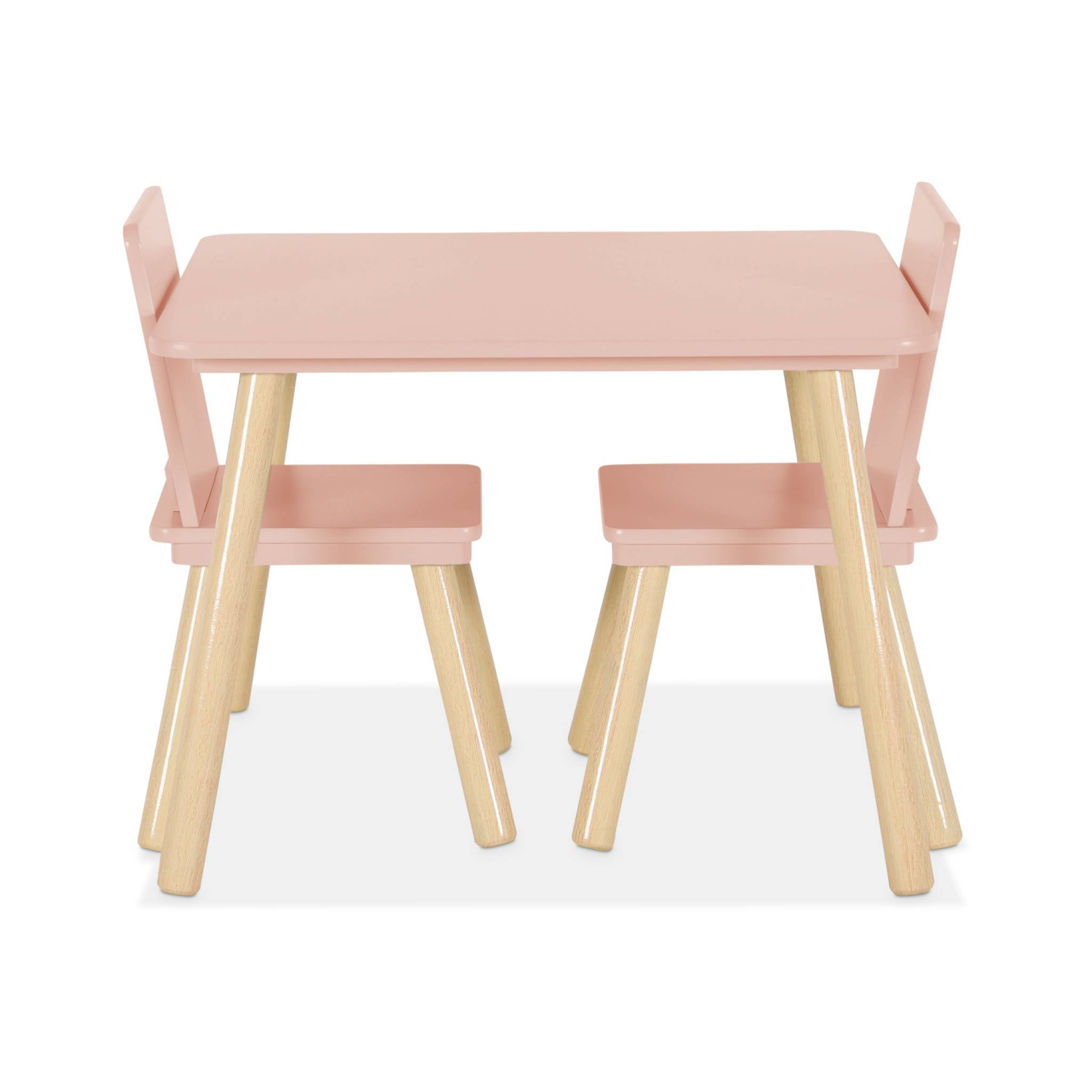 Tavolo quadrato per bambini con 2 sedie, rosa