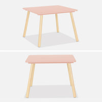 Tavolo quadrato per bambini con 2 sedie, rosa