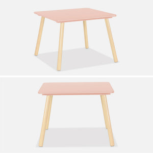 Tavolo quadrato per bambini con 2 sedie, rosa