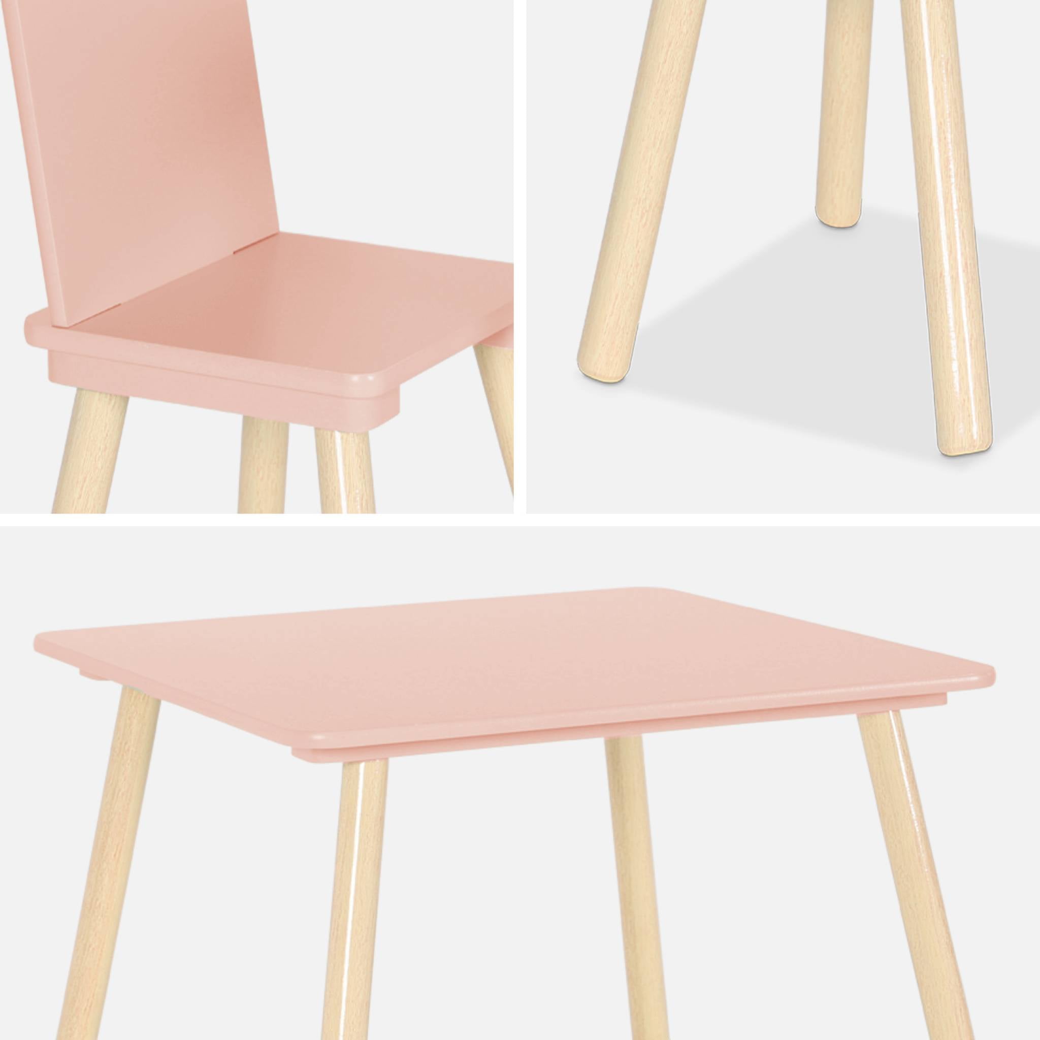 Tavolo quadrato per bambini con 2 sedie, rosa