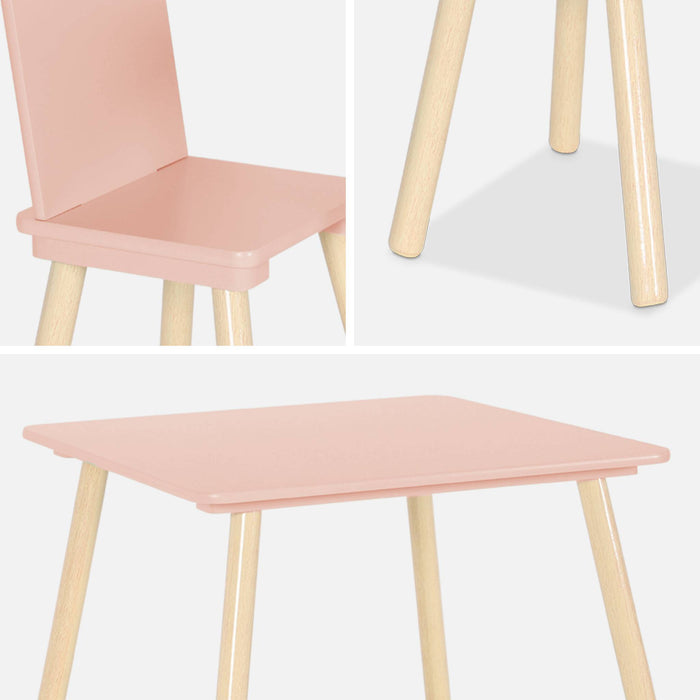 Tavolo quadrato per bambini con 2 sedie, rosa