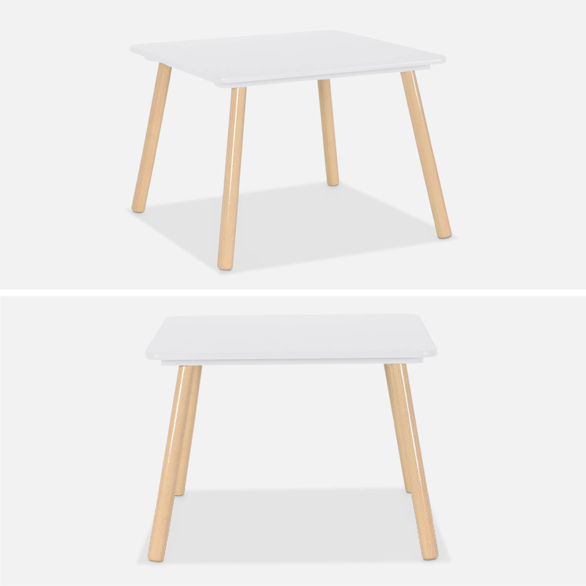 Tavolo quadrato per bambini con 2 sedie, bianco