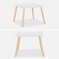 Tavolo quadrato per bambini con 2 sedie, bianco