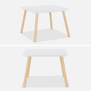 Tavolo quadrato per bambini con 2 sedie, bianco