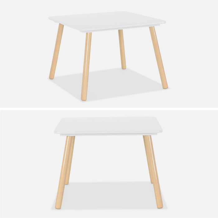 Tavolo quadrato per bambini con 2 sedie, bianco