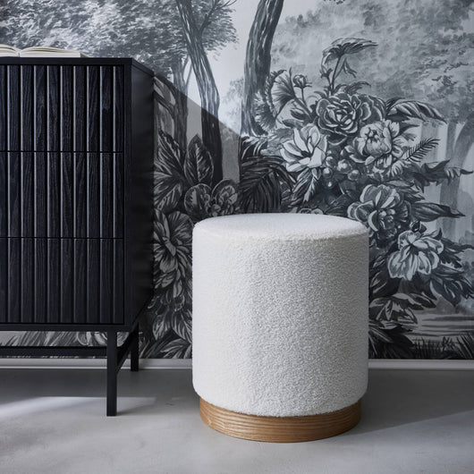 Sgabello scandinavo bouclé, bianco