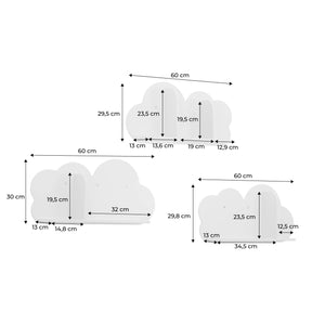 Mensole da parete nuvole per la cameretta dei bambini, set di 3, rosa