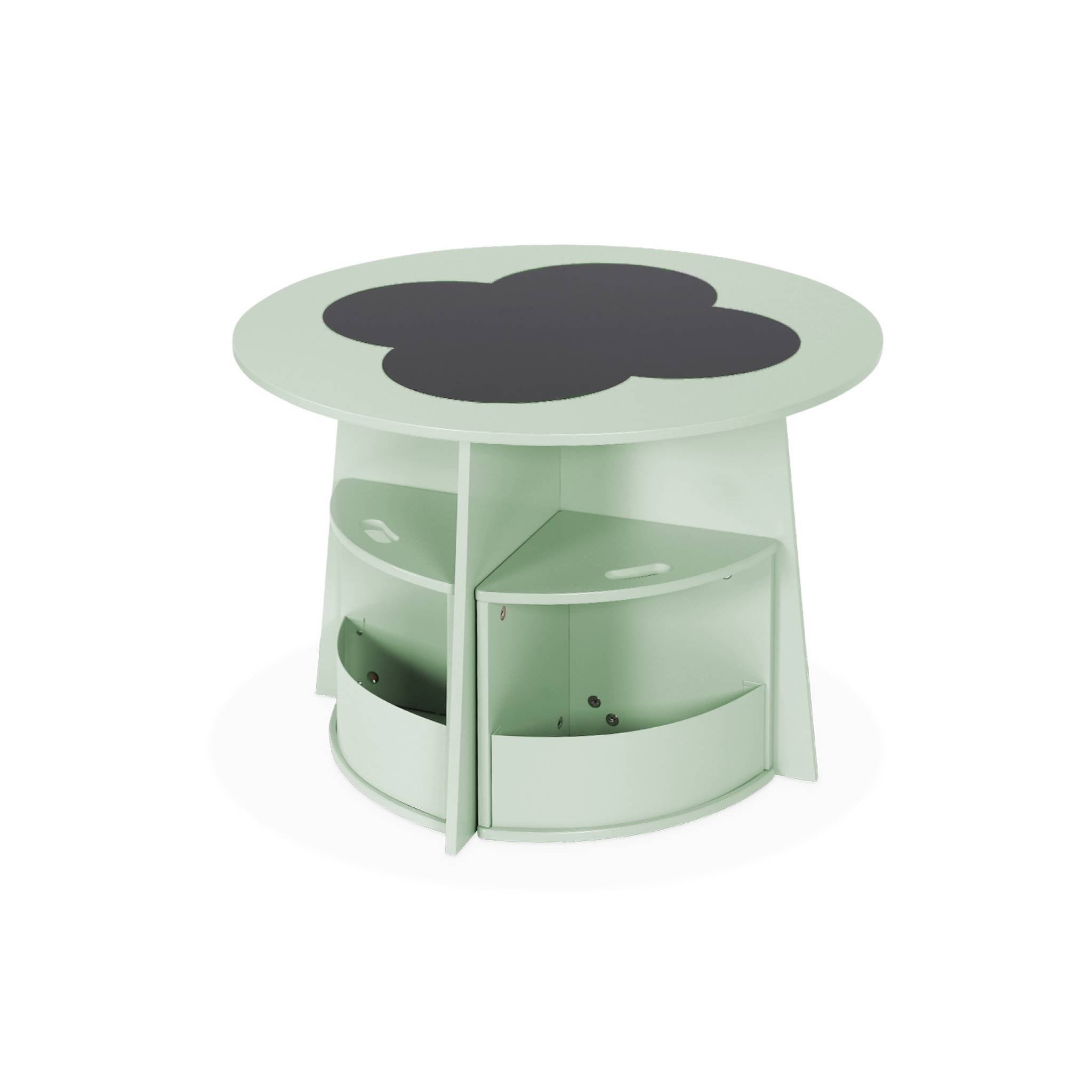 Tavolo con ardesia e 4 sedie con contenitore per bambini, verde