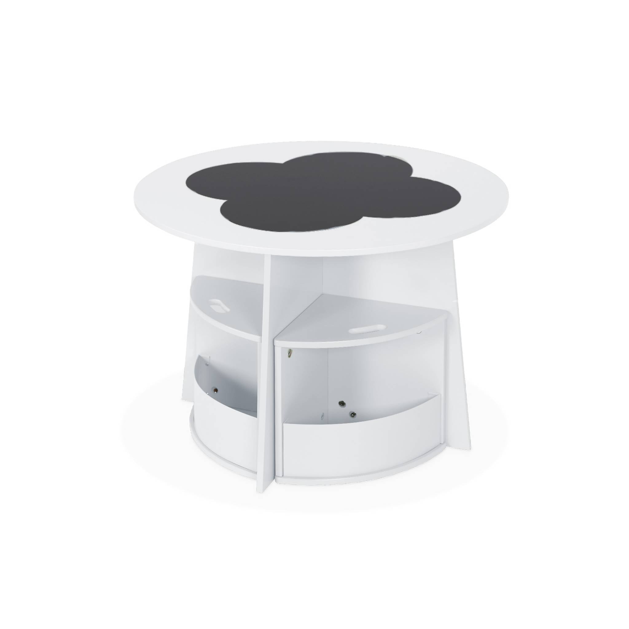 Tavolo con ardesia e 4 sedie con contenitore per bambini, bianco