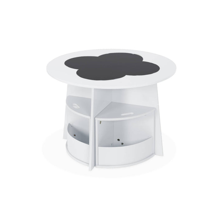Tavolo con ardesia e 4 sedie con contenitore per bambini, bianco