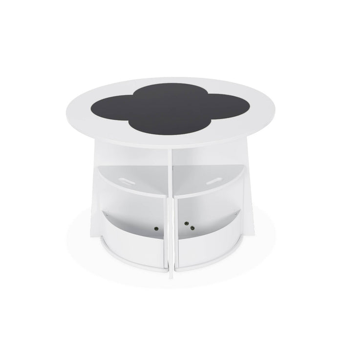 Tavolo con ardesia e 4 sedie con contenitore per bambini, bianco