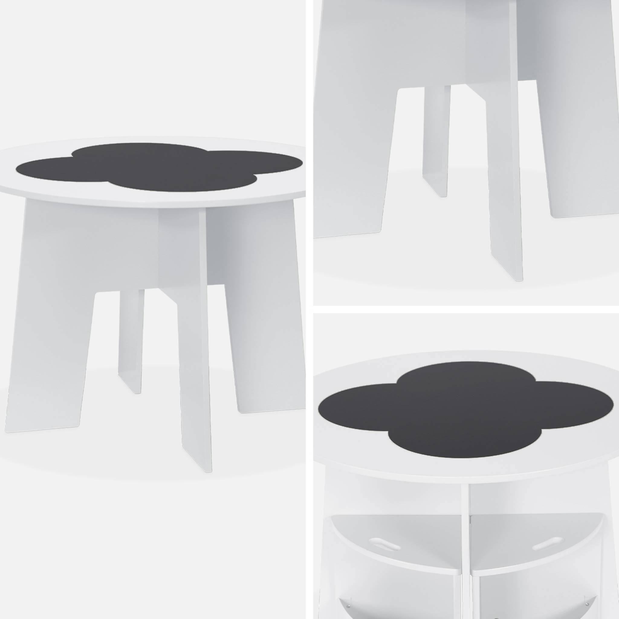 Tavolo con ardesia e 4 sedie con contenitore per bambini, bianco