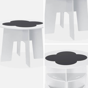Tavolo con ardesia e 4 sedie con contenitore per bambini, bianco