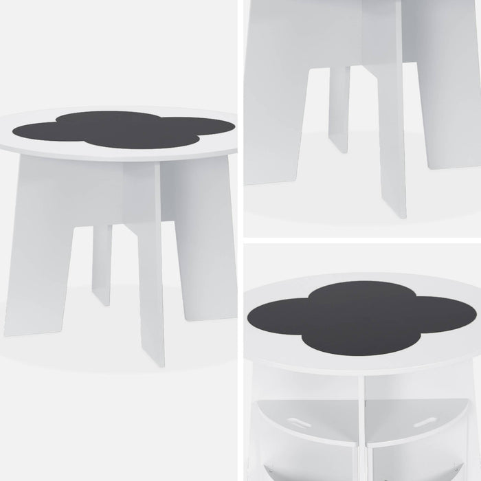 Tavolo con ardesia e 4 sedie con contenitore per bambini, bianco