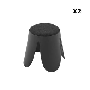 Sgabello impilabile per bambini in bouclé testurizzato, set di 2, nero