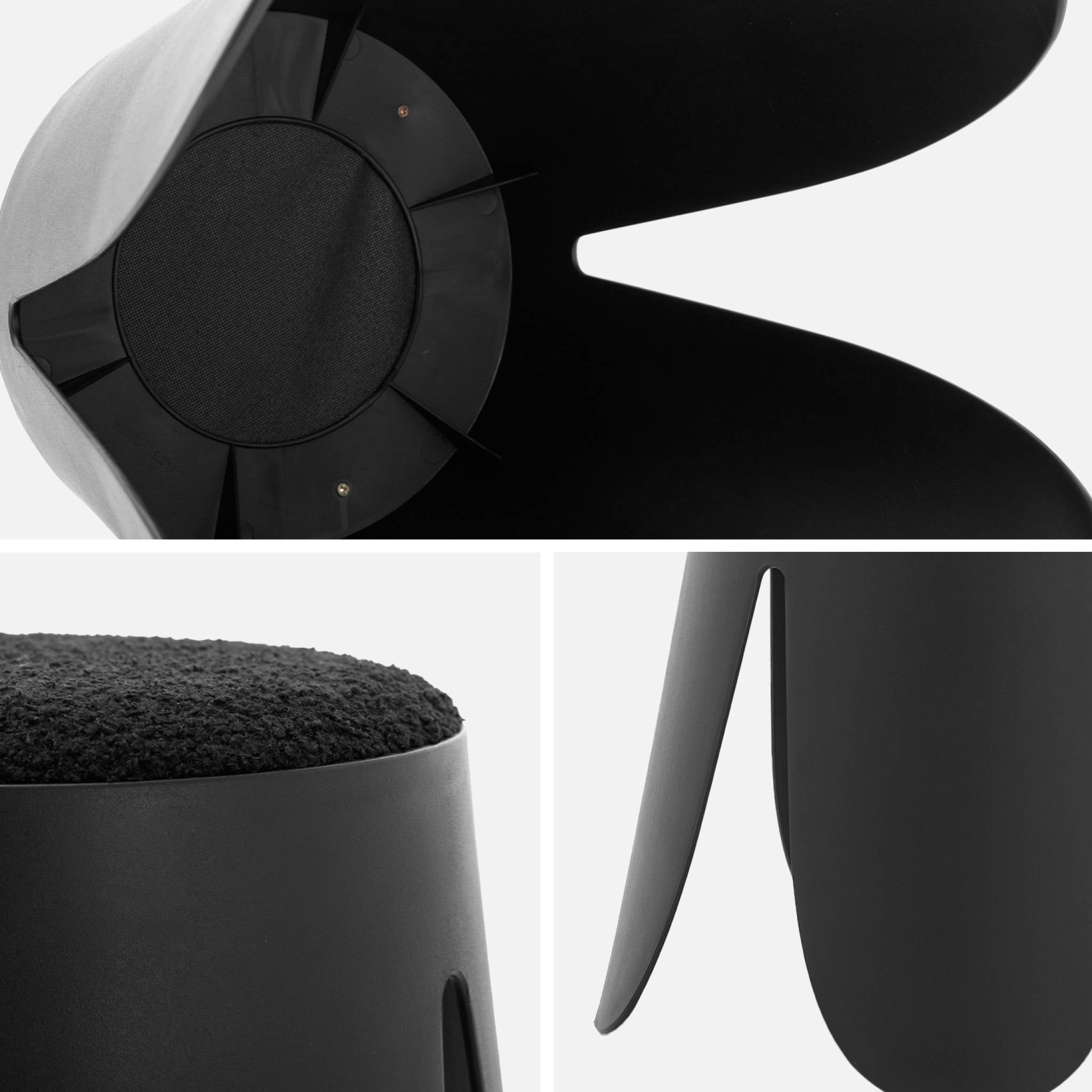 Sgabello impilabile per bambini in bouclé testurizzato, set di 2, nero