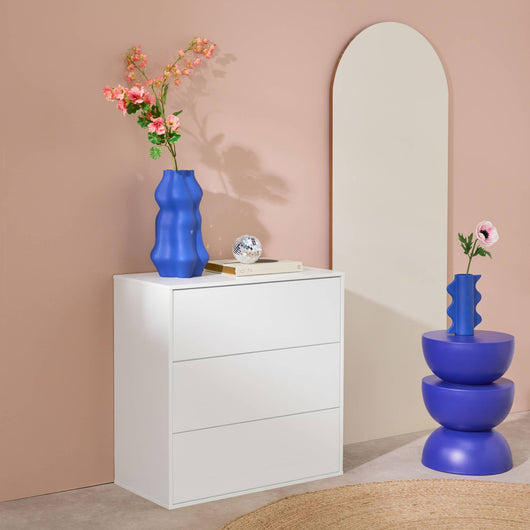 Modulo di stoccaggio decorativo in legno 3 cassetti, bianco