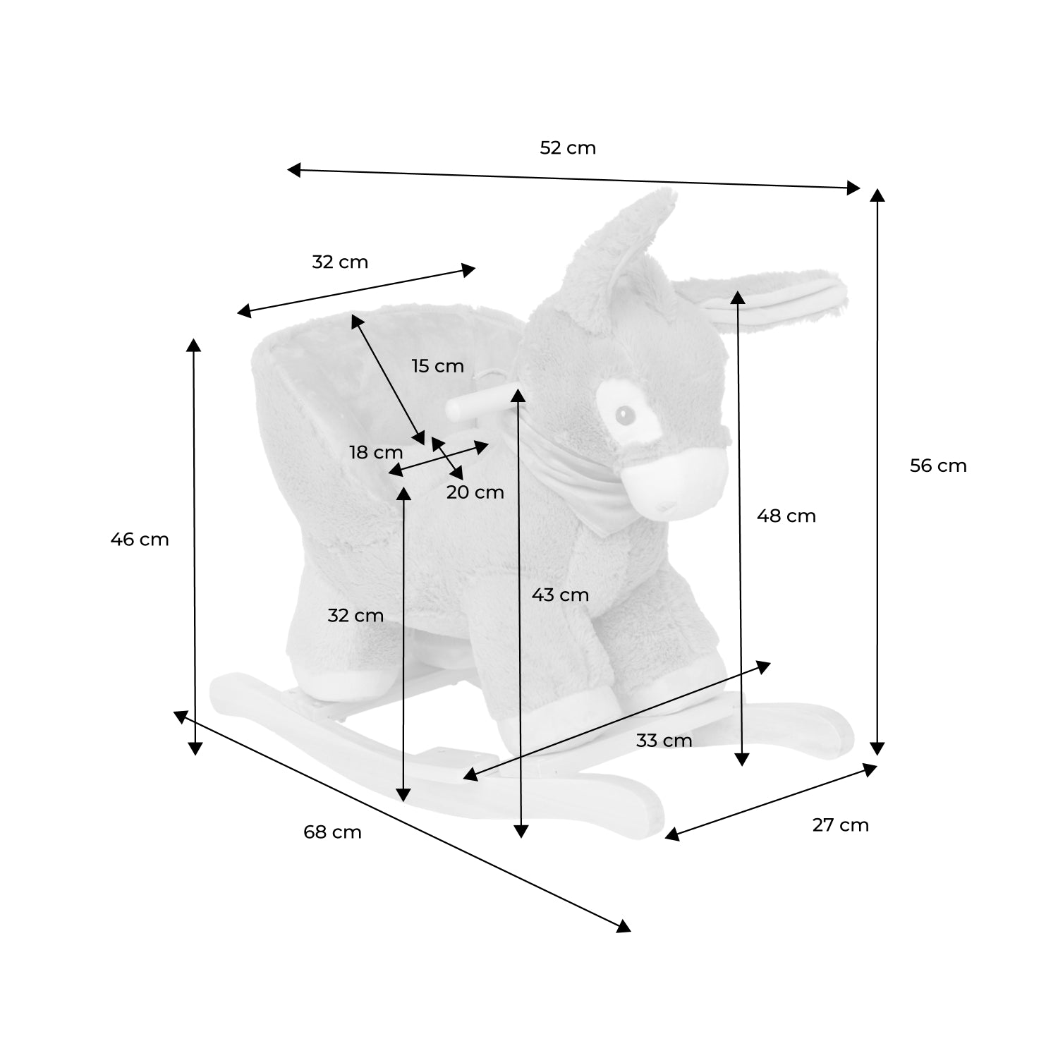 Sedia a dondolo asino per bambini, bianco