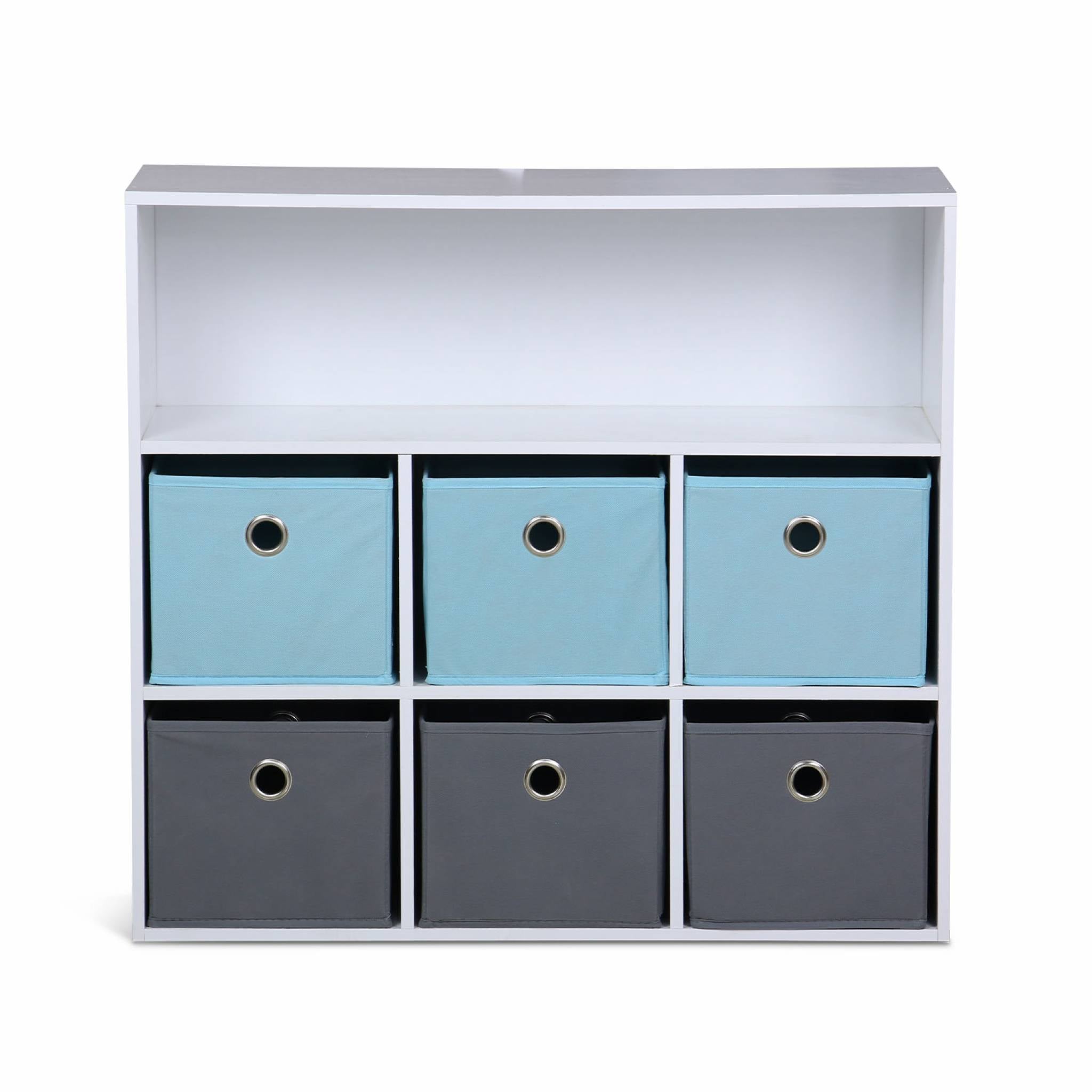 Armadio contenitore per cameretta dei bambini con 6 cestini, blu