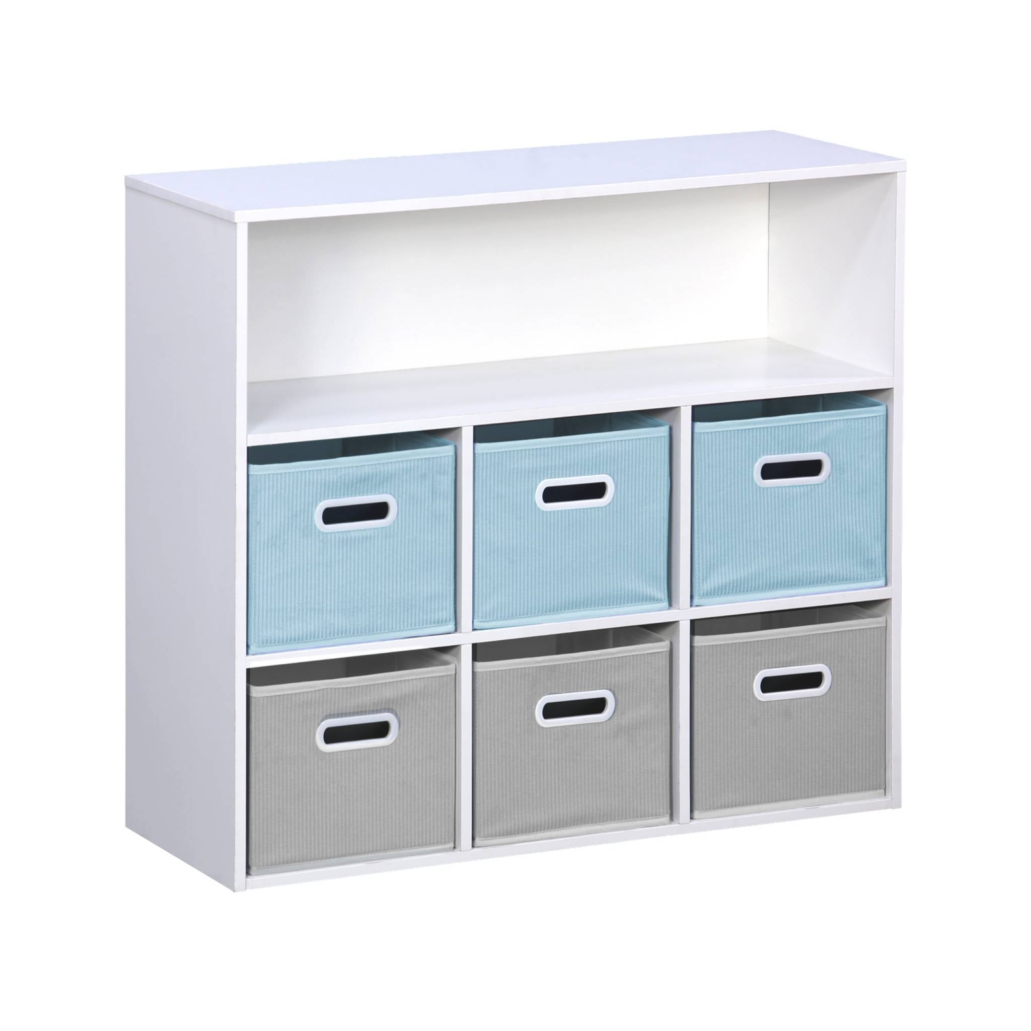 Libreria per bambini con 6 cestini in velluto, blu