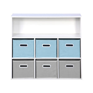 Libreria per bambini con 6 cestini in velluto, blu