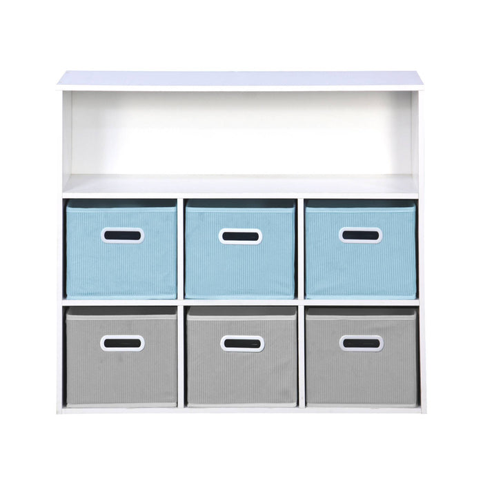 Libreria per bambini con 6 cestini in velluto, blu