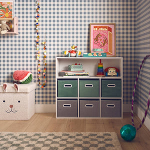 Libreria per bambini con 6 cestini in velluto, verde