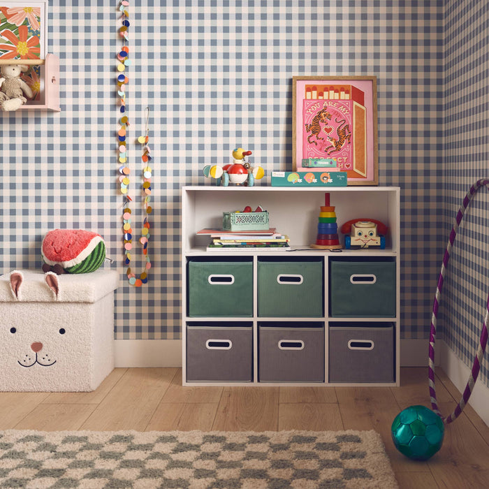 Libreria per bambini con 6 cestini in velluto, verde