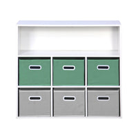 Libreria per bambini con 6 cestini in velluto, verde