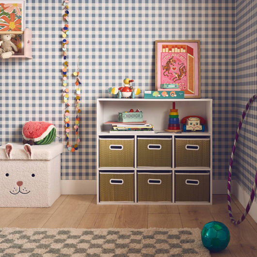 Contenitore per bambini con 6 cestini in fibra vegetale, marrone