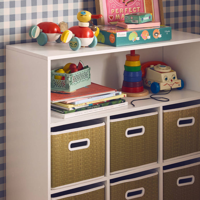 Contenitore per bambini con 6 cestini in fibra vegetale, marrone