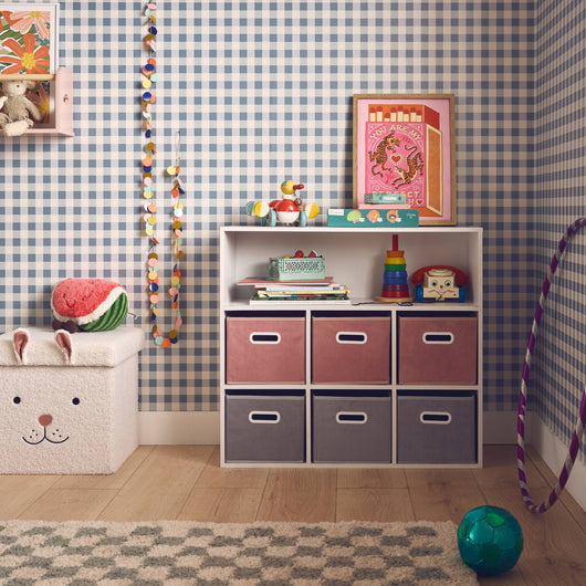 Libreria per bambini con 6 cestini in velluto, rosa