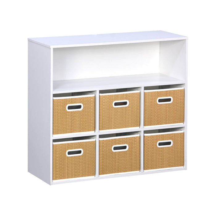 Contenitore per bambini con 6 cestini in fibra vegetale, marrone