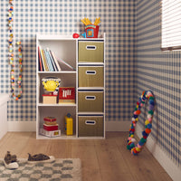 Libreria per bambini con 4 cestini in fibra vegetale, naturale