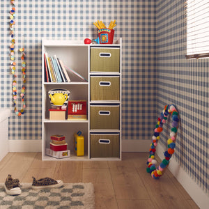 Libreria per bambini con 4 cestini in fibra vegetale, naturale