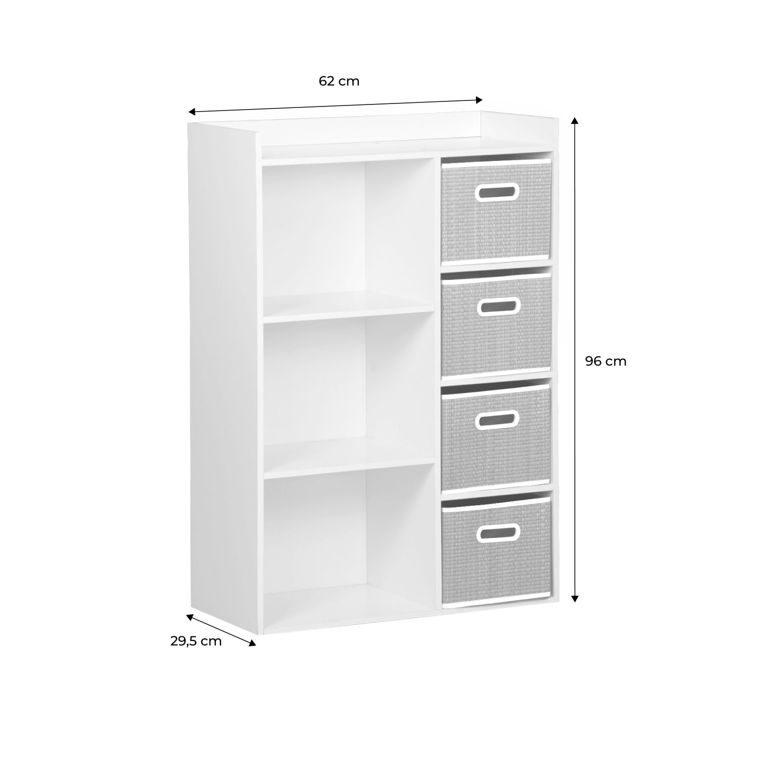 Libreria per bambini con 4 cestini in fibra vegetale, naturale