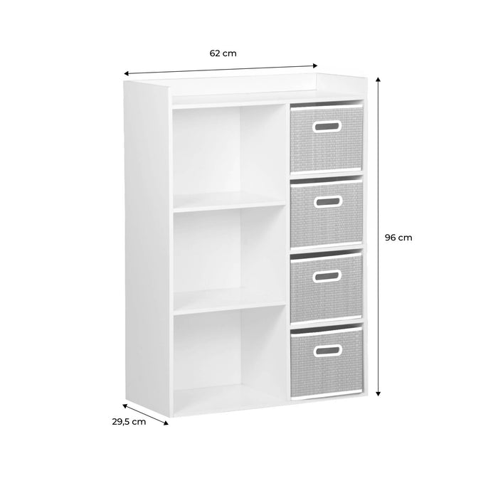 Libreria per bambini con 4 cestini in fibra vegetale, naturale